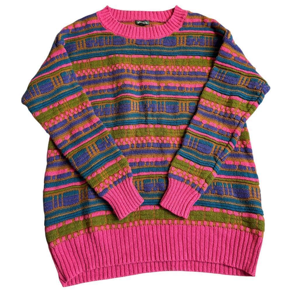 Wild Fable Vintage-Style Knit Sweater Multicolor Striped Geometric Size L